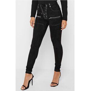 Maniere De Voir Faux Suede Leather Lace Up Leggings In Black Size 4